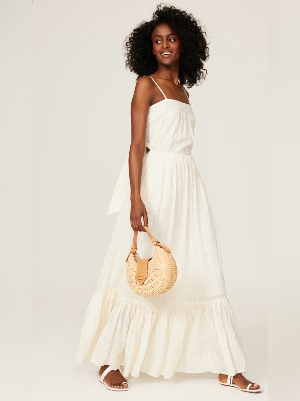 Jole Elissabet Silver Metallic Stripe Maxi Dress in buttercream